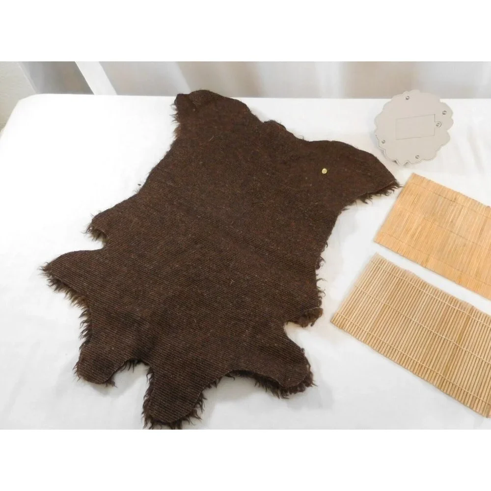American Girl Doll Kaya Replacement Tule + Brown Faux Fur Blanket +  Wood Fire P